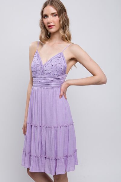 LOVE TREE Lace Detail Tied V-Neck Mini Cami Dress - AllIn Computer