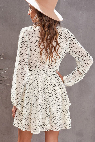 Tied Polka Dot Balloon Sleeve Layered Dress - AllIn Computer