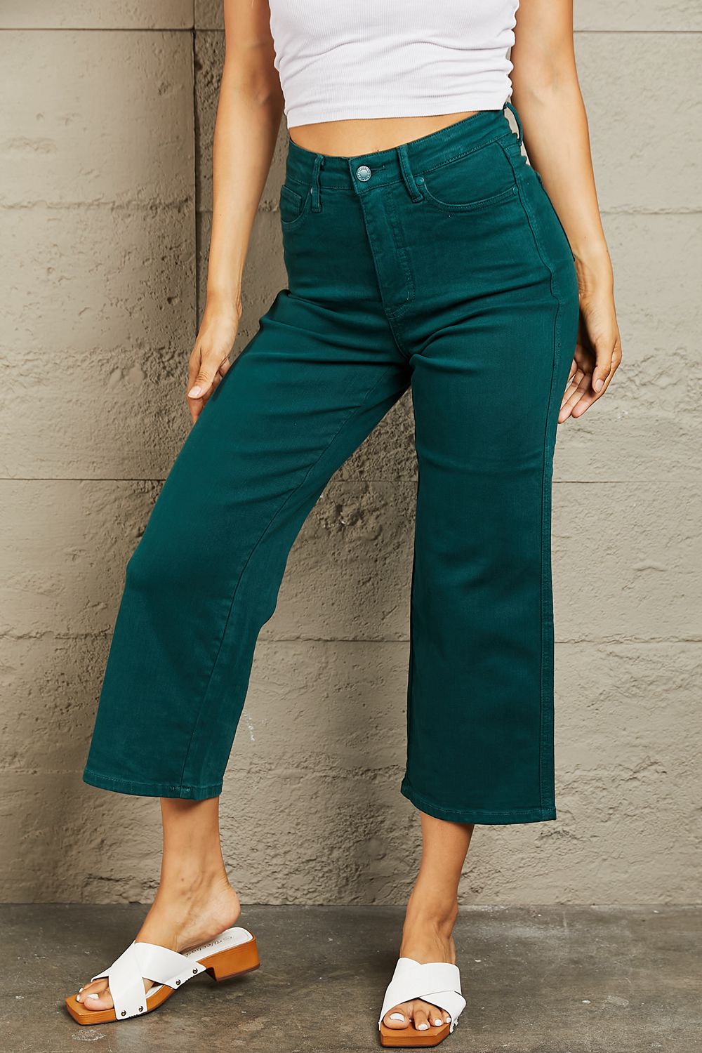 Judy Blue Hailey Full Size Tummy Control High Waisted Cropped Wide Leg Jeans - AllIn Computer