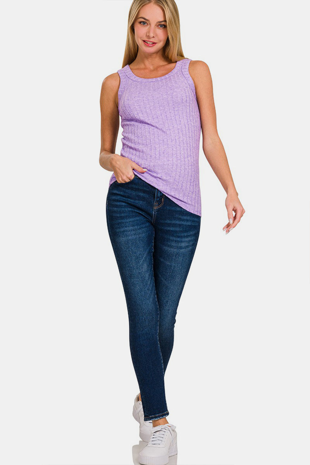 Zenana Ribbed Round Neck Tank - AllIn Computer