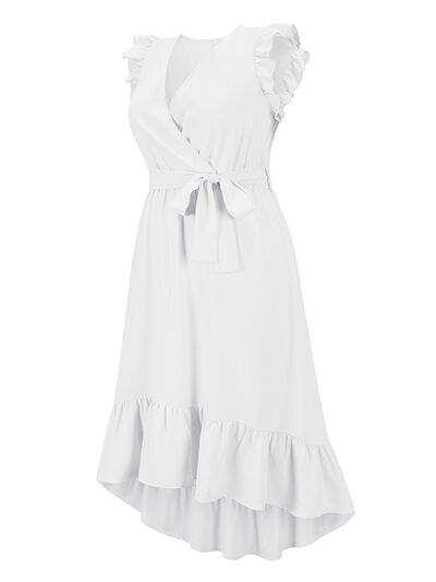 Tied Surplice Ruffle Hem Dress - AllIn Computer