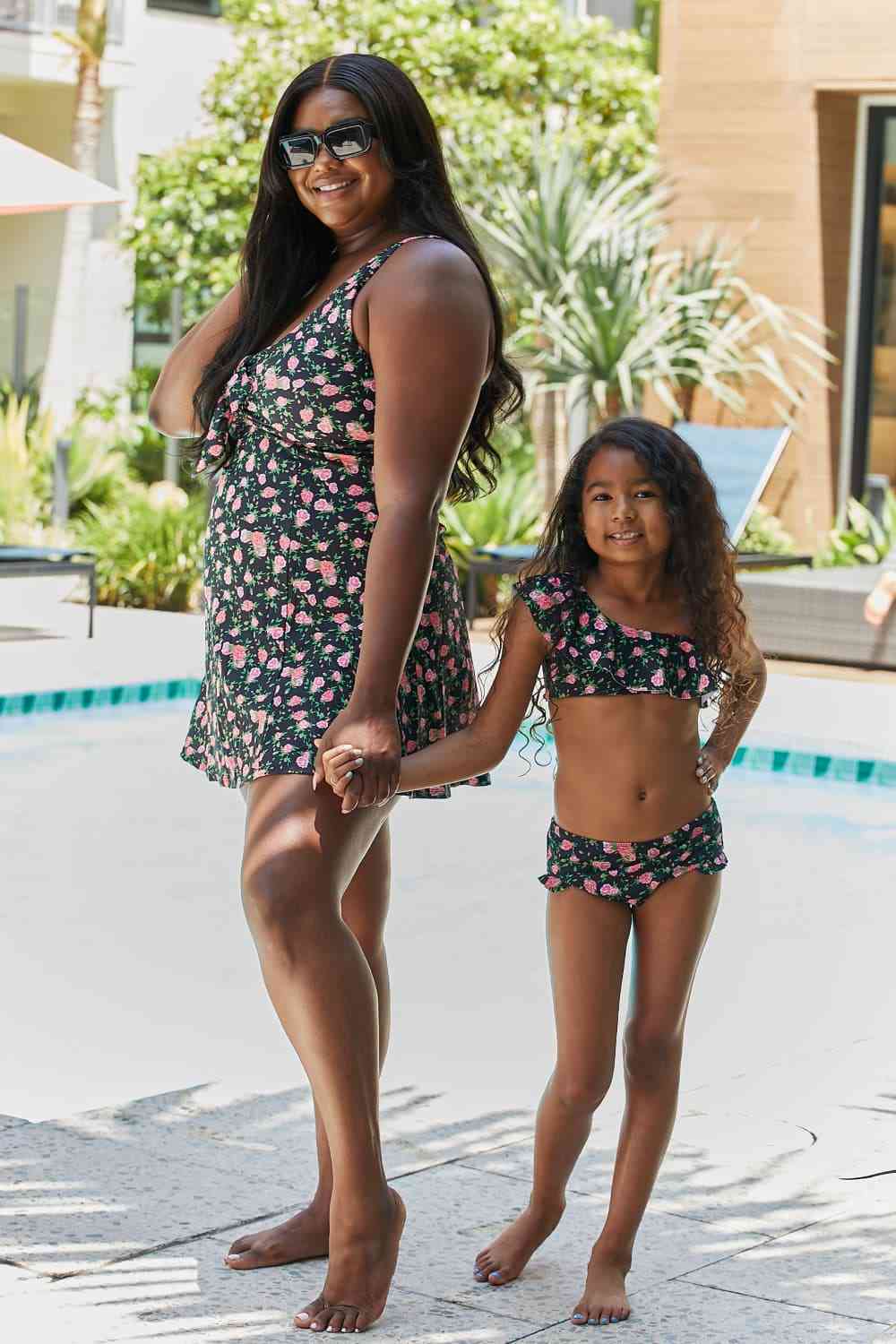 Marina West Swim Full Size Clear Waters Swim Dress in Black Roses - AllIn Computer