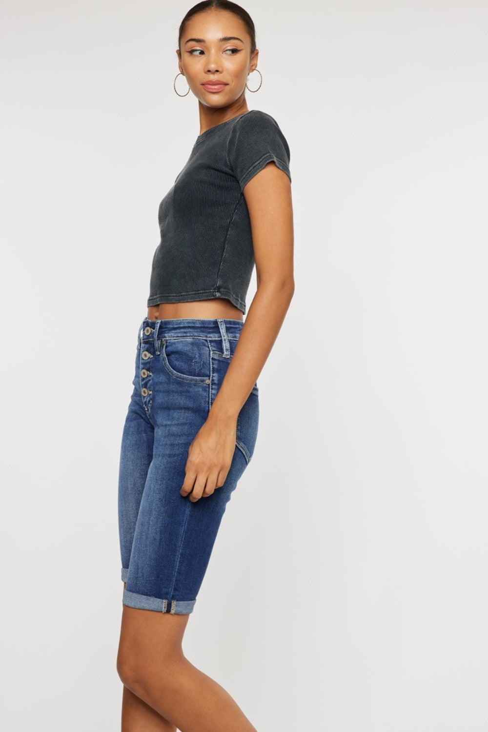 Kancan Full Size Cat's Whiskers Button Fly Denim Shorts - AllIn Computer