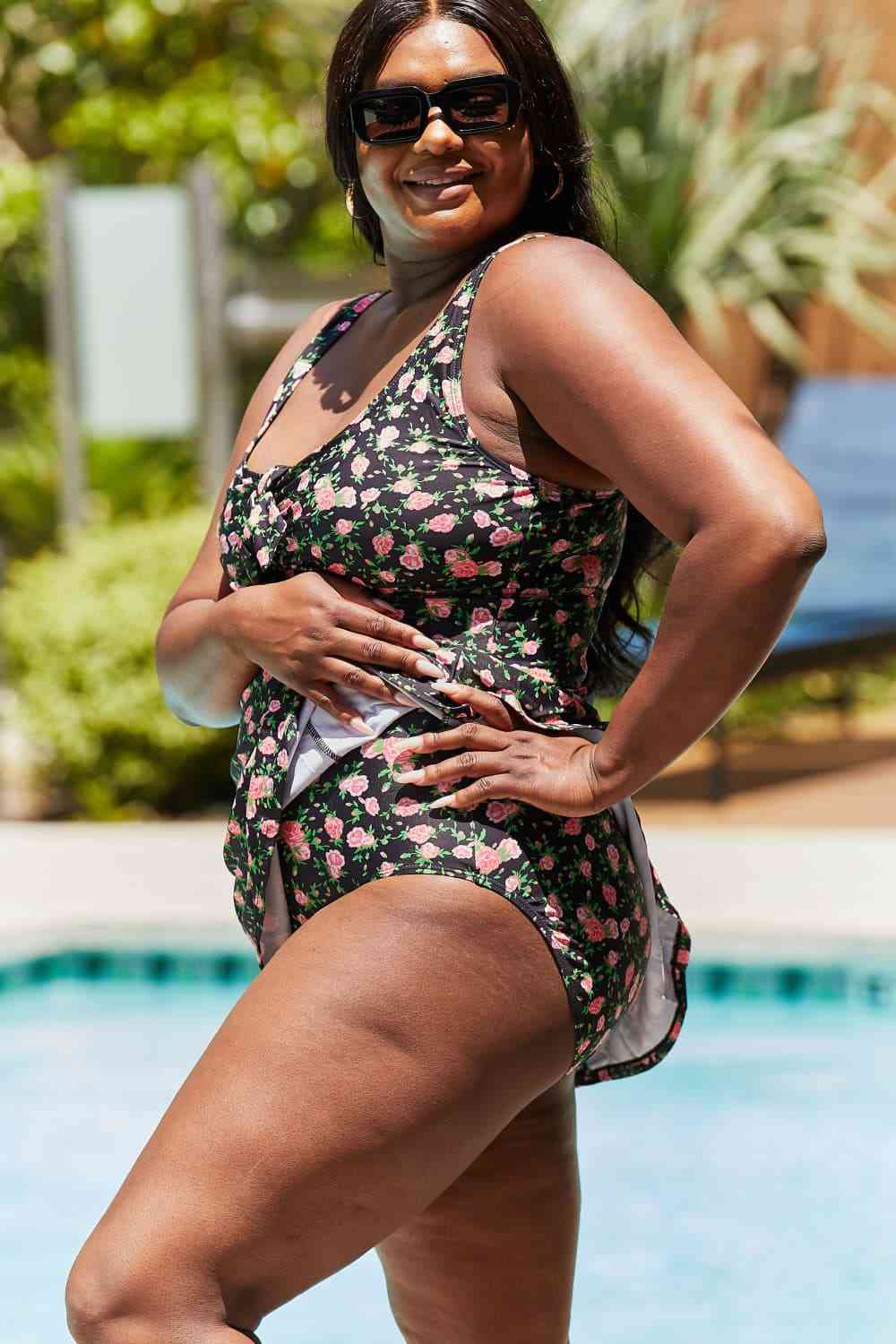 Marina West Swim Full Size Clear Waters Swim Dress in Black Roses - AllIn Computer