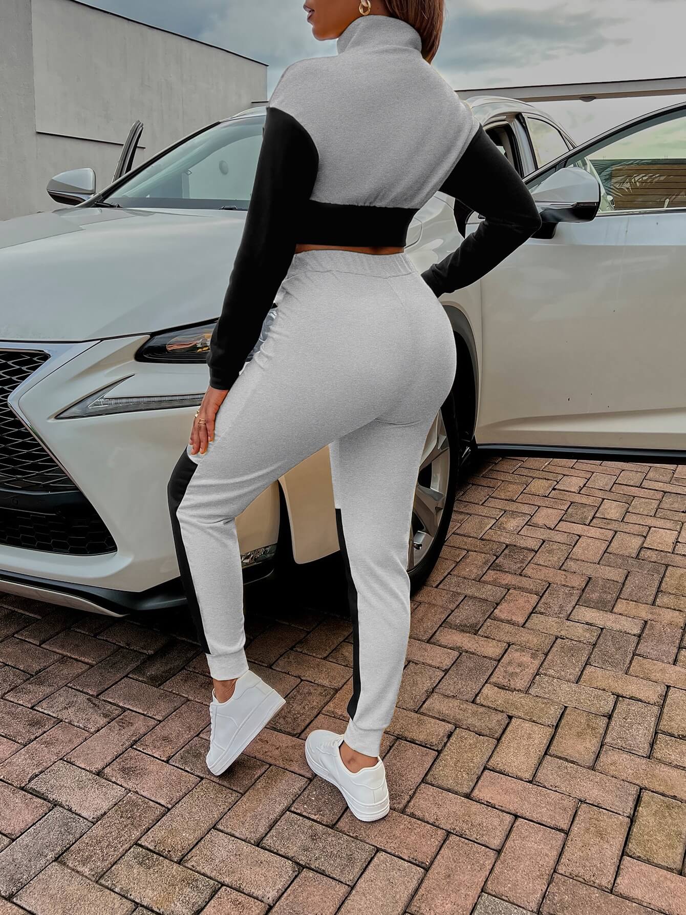 Two-Tone Collared Neck Top and Joggers Set - AllIn Computer