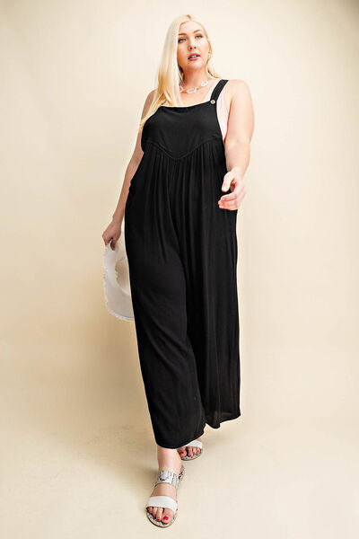 Kori America Full Size Sleeveless Ruched Wide Leg Overalls - AllIn Computer