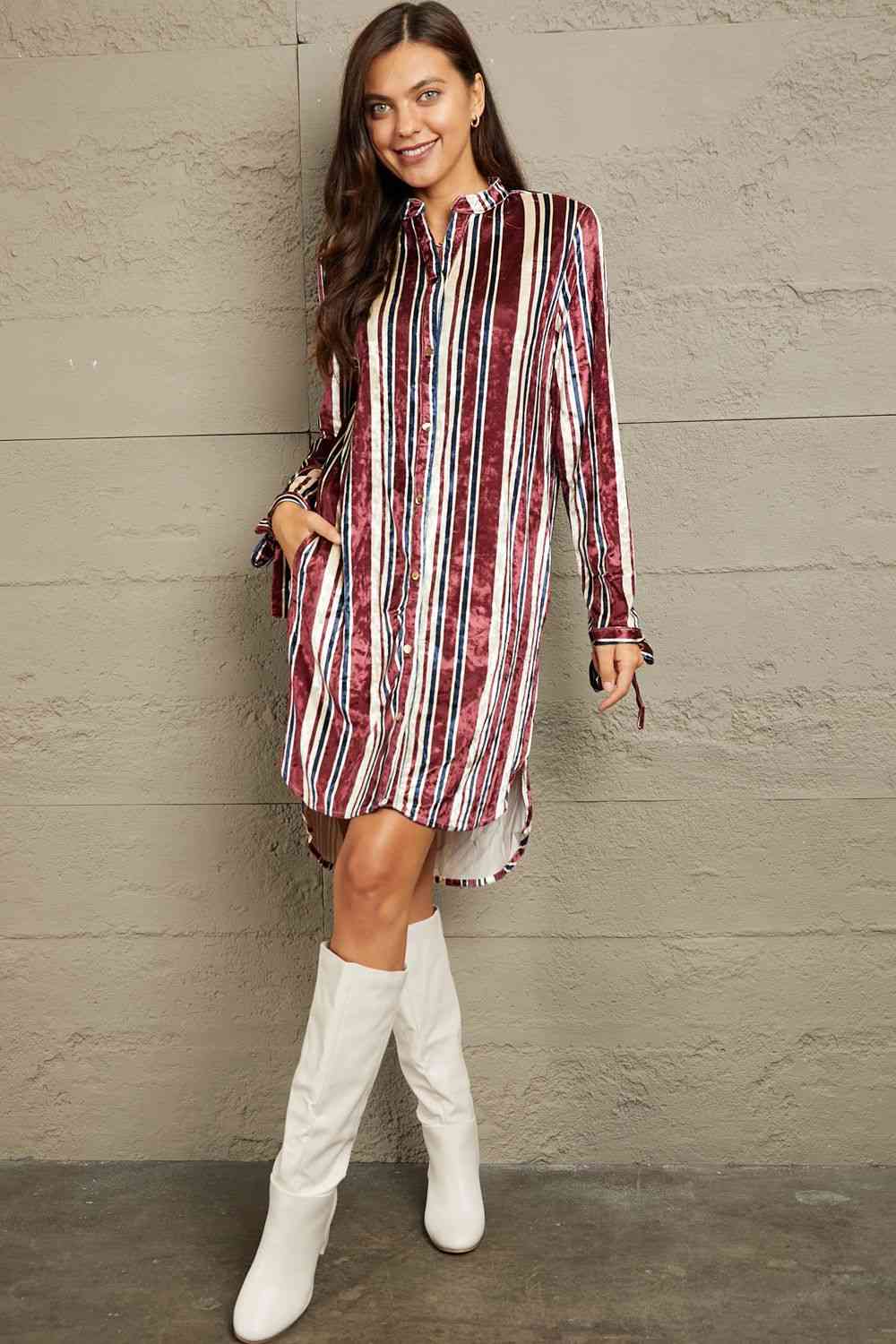 e.Luna Stripe Velvet Dress with Pockets - AllIn Computer