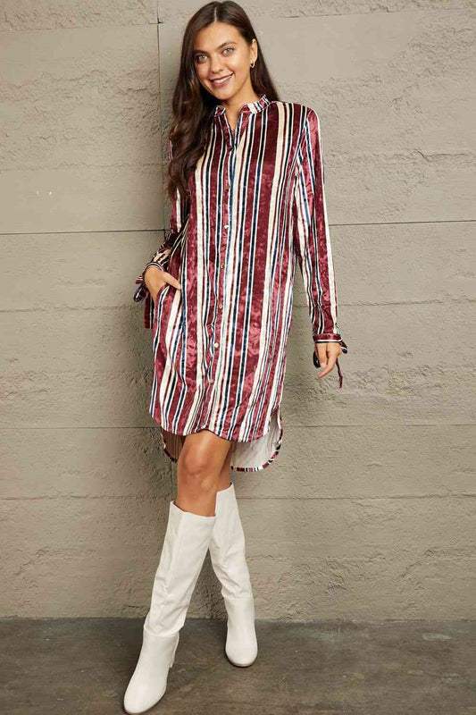 e.Luna Stripe Velvet Dress with Pockets - AllIn Computer