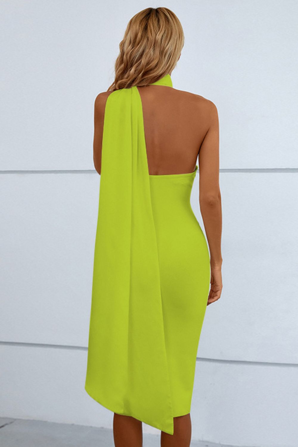 Cascading Detail Halter Neck Bodycon Dress - AllIn Computer