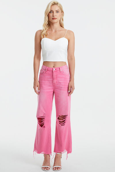 BAYEAS Full Size High Waist Distressed Raw Hem Jeans - AllIn Computer