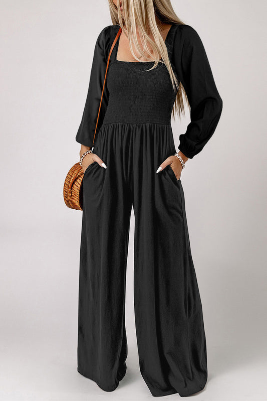 Square Neck Raglan Sleeve Jumpsuit with Pocket - AllIn Computer