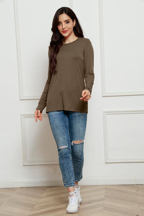 Basic Bae Full Size Round Neck Long Sleeve Top - AllIn Computer