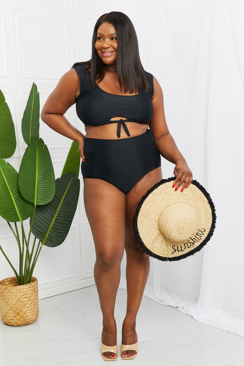 Marina West Swim Sanibel Crop Swim Top and Ruched Bottoms Set in Black - AllIn Computer