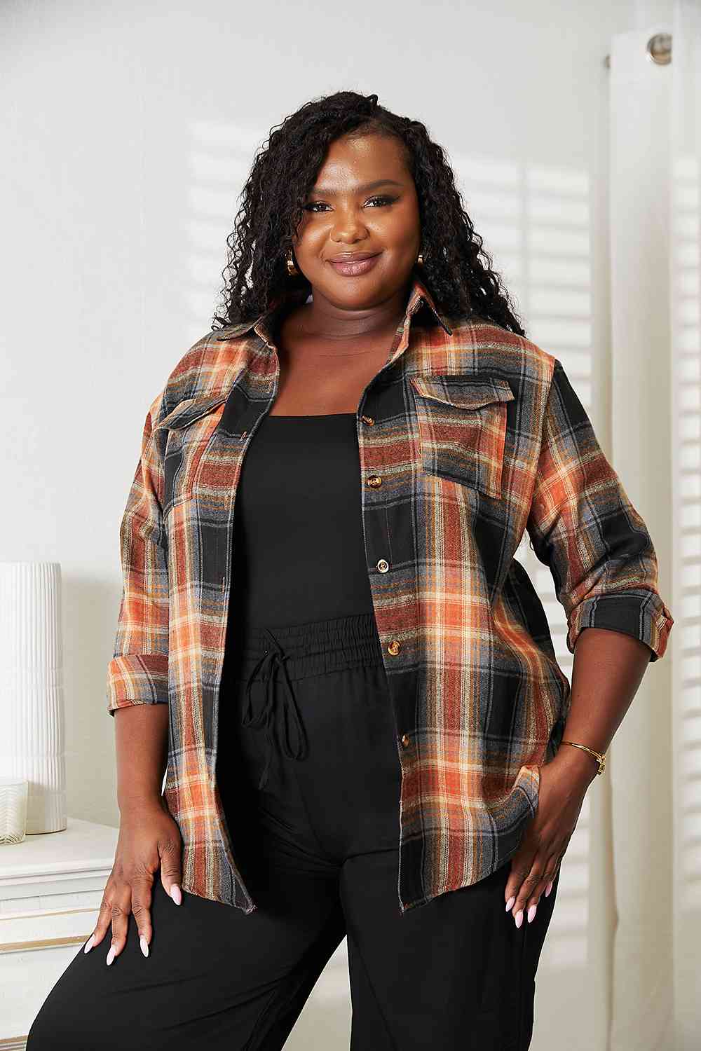 Double Take Plaid Dropped Shoulder Shirt - AllIn Computer