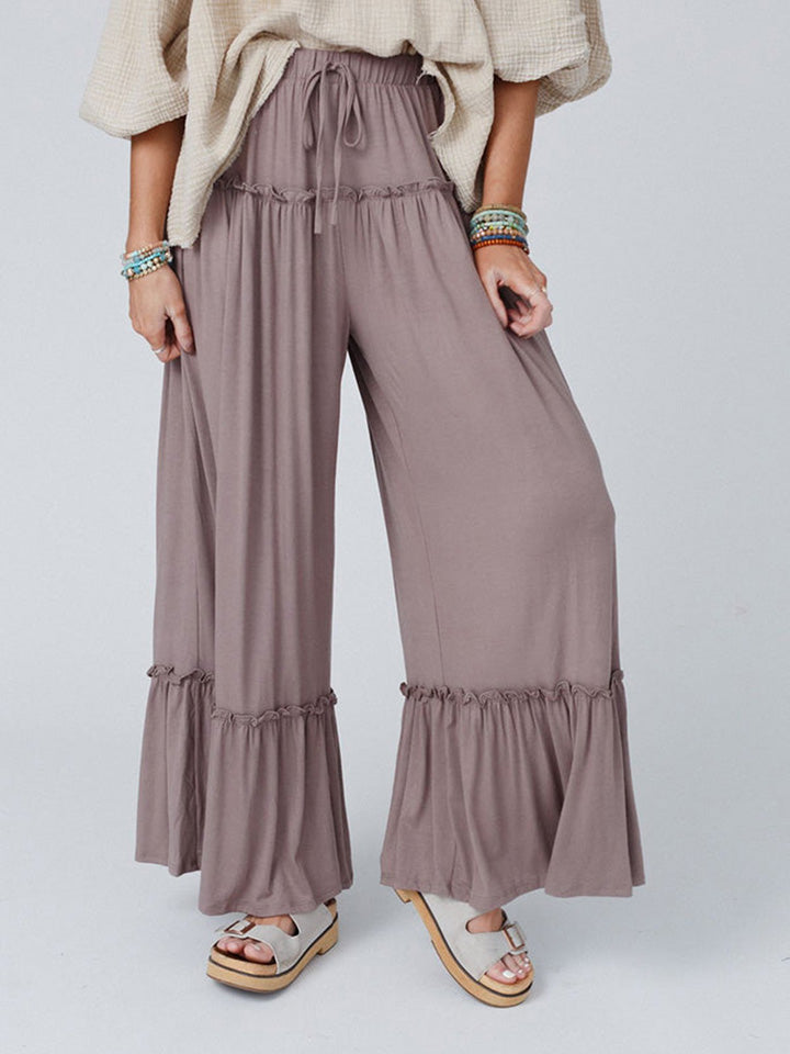 Wide Leg Ruffle Trim Pants - AllIn Computer
