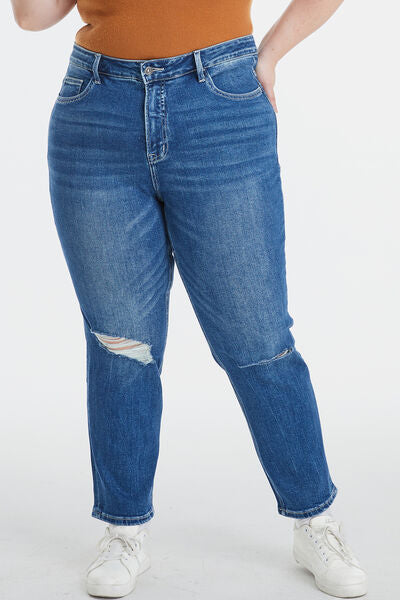 BAYEAS Full Size High Waist Distressed Washed Cropped Mom Jeans - AllIn Computer