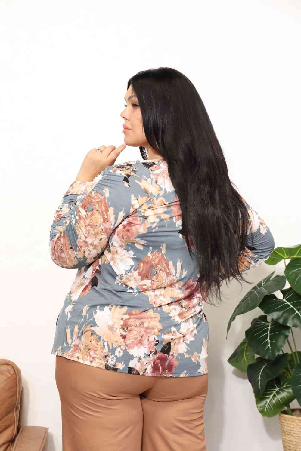 Sew In Love  Full Size Flower Print Long Sleeve Top - AllIn Computer