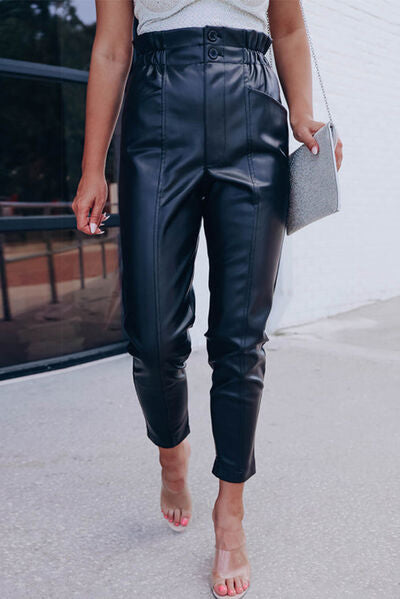 High Waist PU Leather Cropped Pants - AllIn Computer