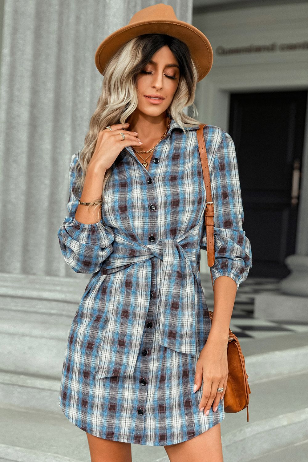 Plaid Tie Front Mini Shirt Dress - AllIn Computer