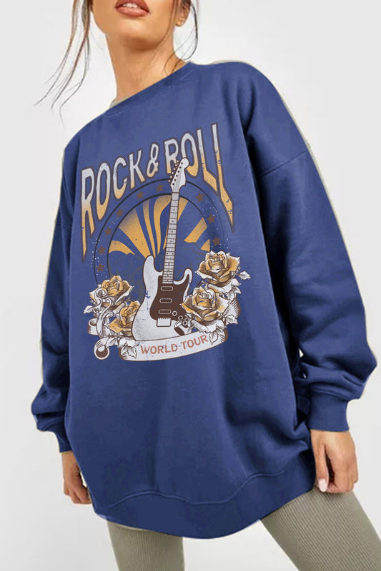 Simply Love Simply Love Full Size ROCK & ROLL WORLD TOUR Graphic Sweatshirt - AllIn Computer