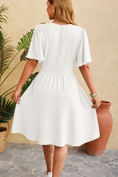 Ruched Surplice Short Sleeve Dress - AllIn Computer
