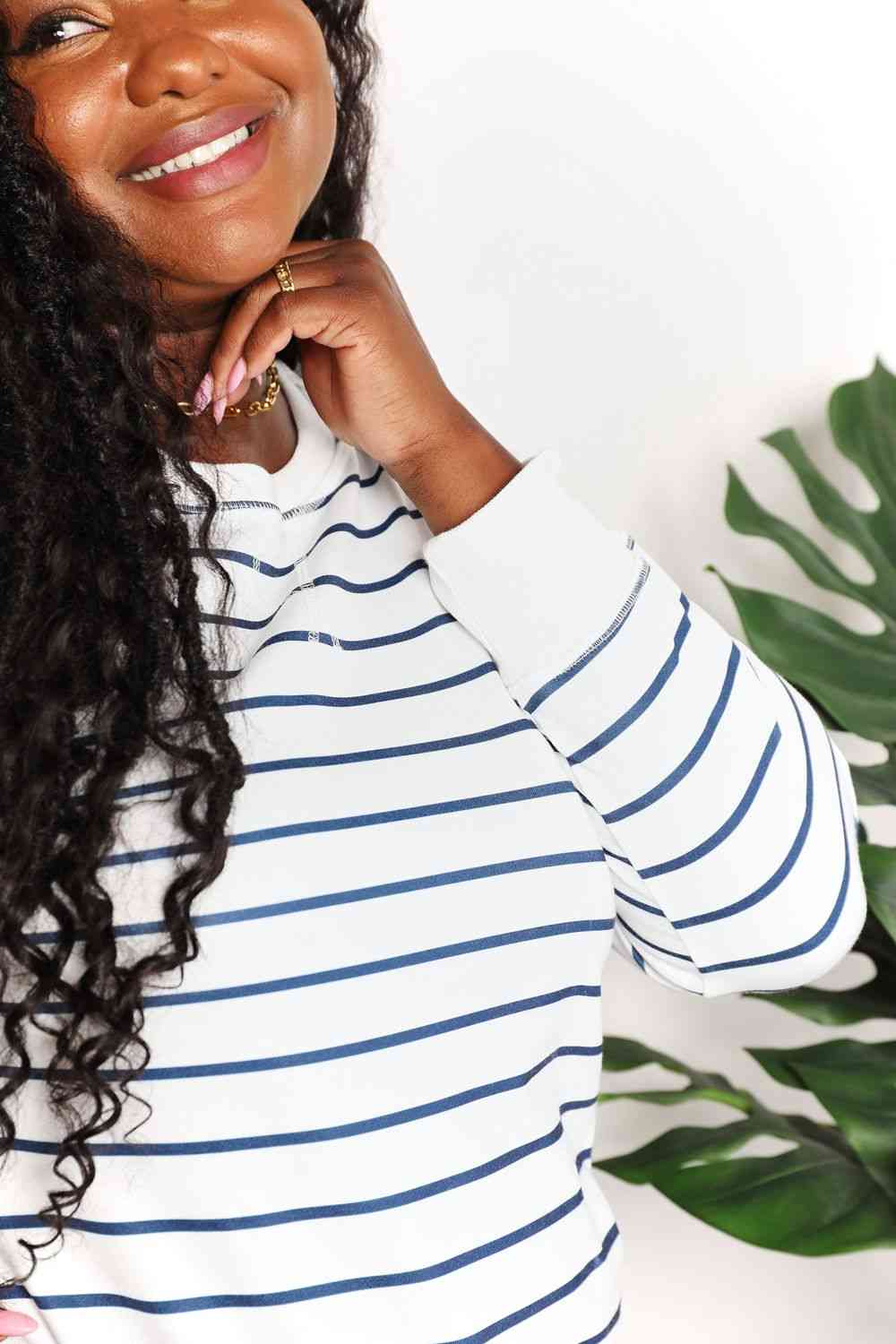 Double Take Striped Long Sleeve Round Neck Top - AllIn Computer