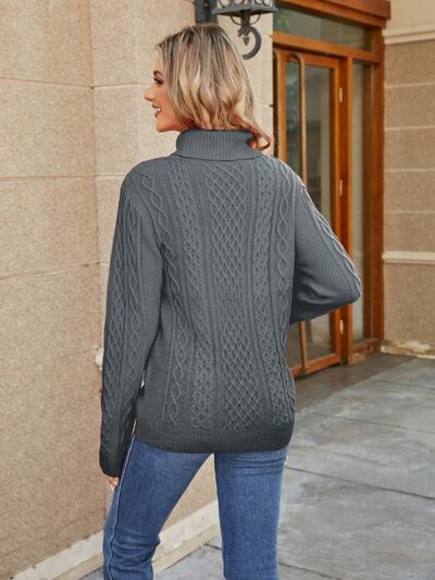 Cable-Knit Mock Neck Sweater - AllIn Computer