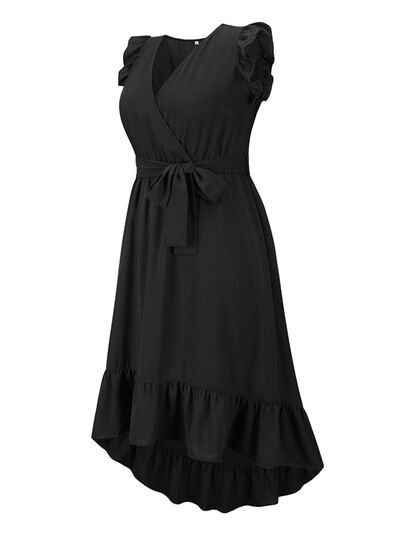 Tied Surplice Ruffle Hem Dress - AllIn Computer