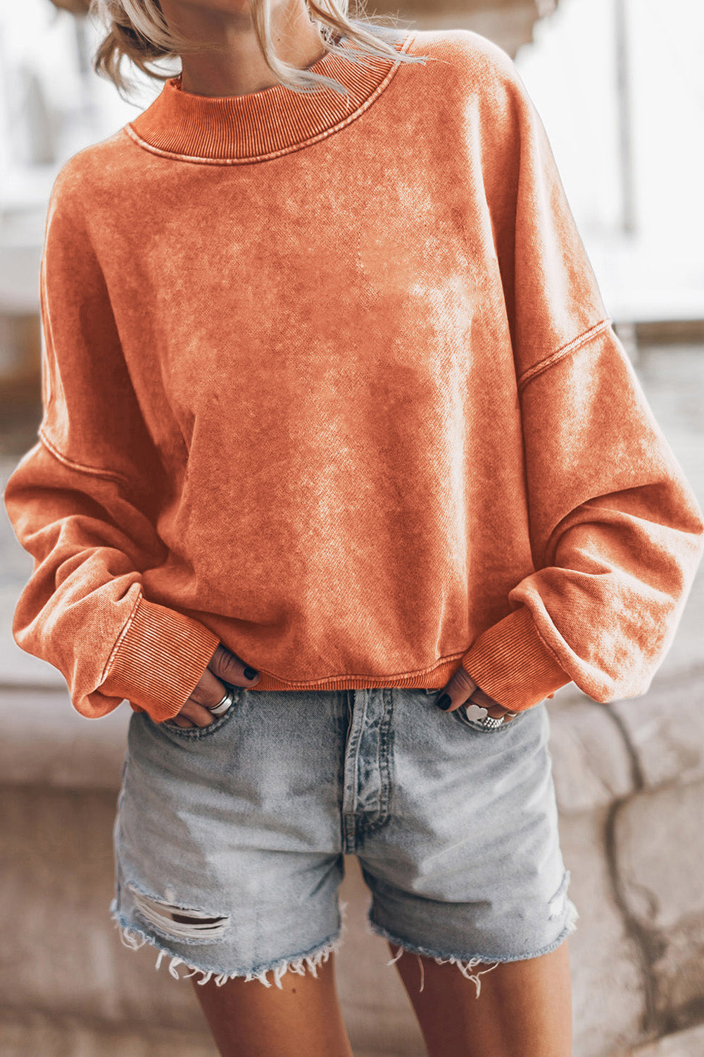 Round Neck Dropped Shoulder Sweatshirt - AllIn Computer
