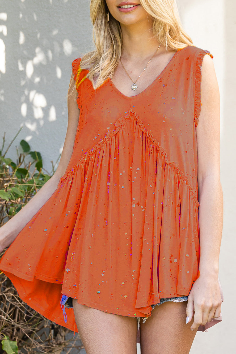 Ruched Frill V-Neck Tank - AllIn Computer