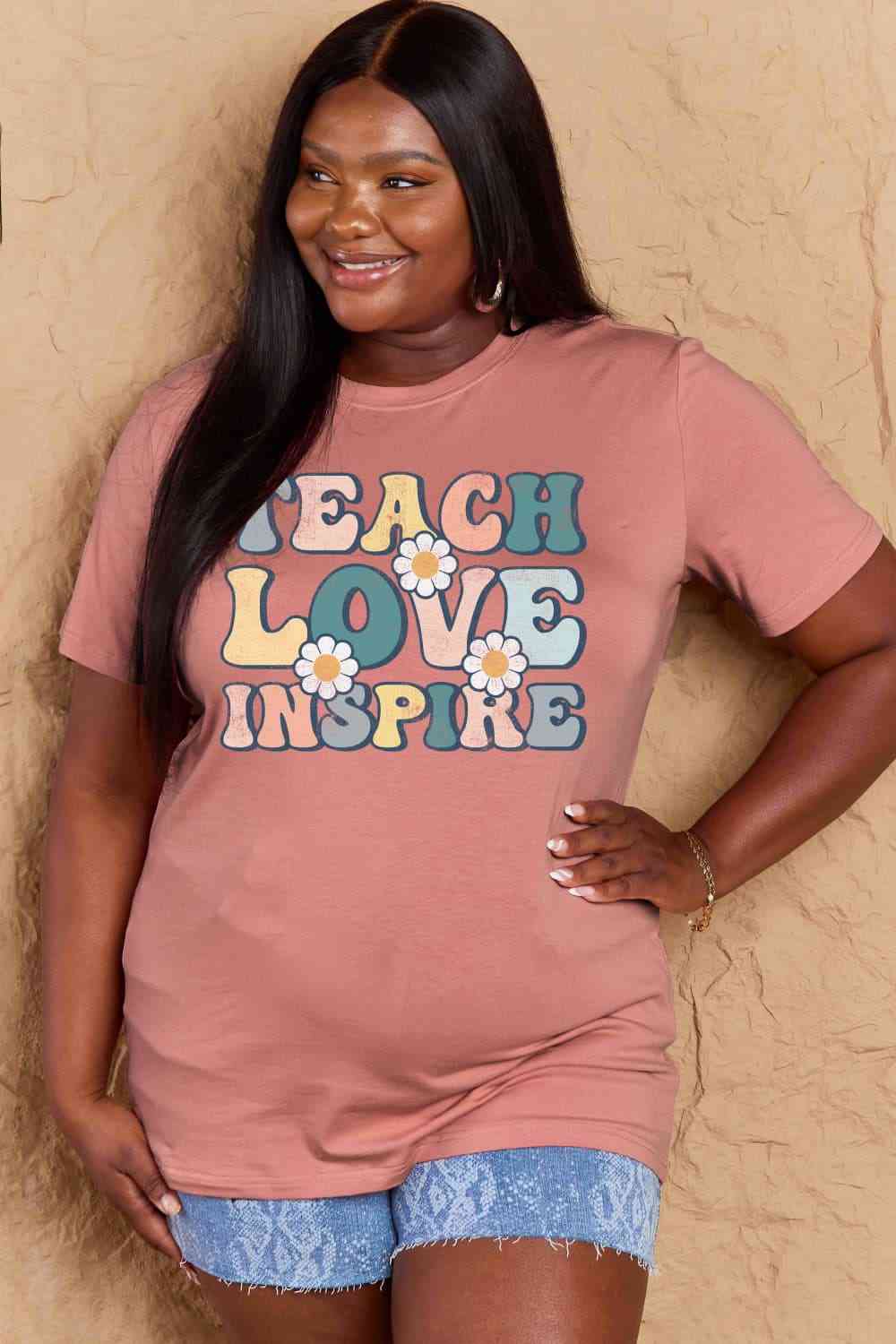 Simply Love Full Size TEACH LOVE INSPIRE Graphic Cotton T-Shirt - AllIn Computer