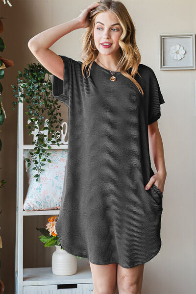 Heimish Full Size Ribbed Round Neck Short Sleeve Tee Dress - AllIn Computer