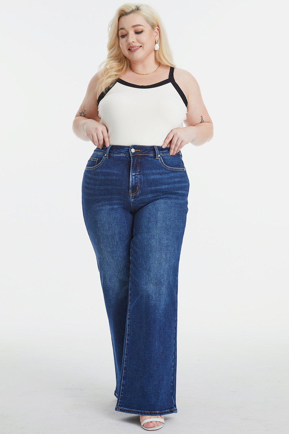 BAYEAS Full Size High Waist Cat's Whisker Wide Leg Jeans - AllIn Computer