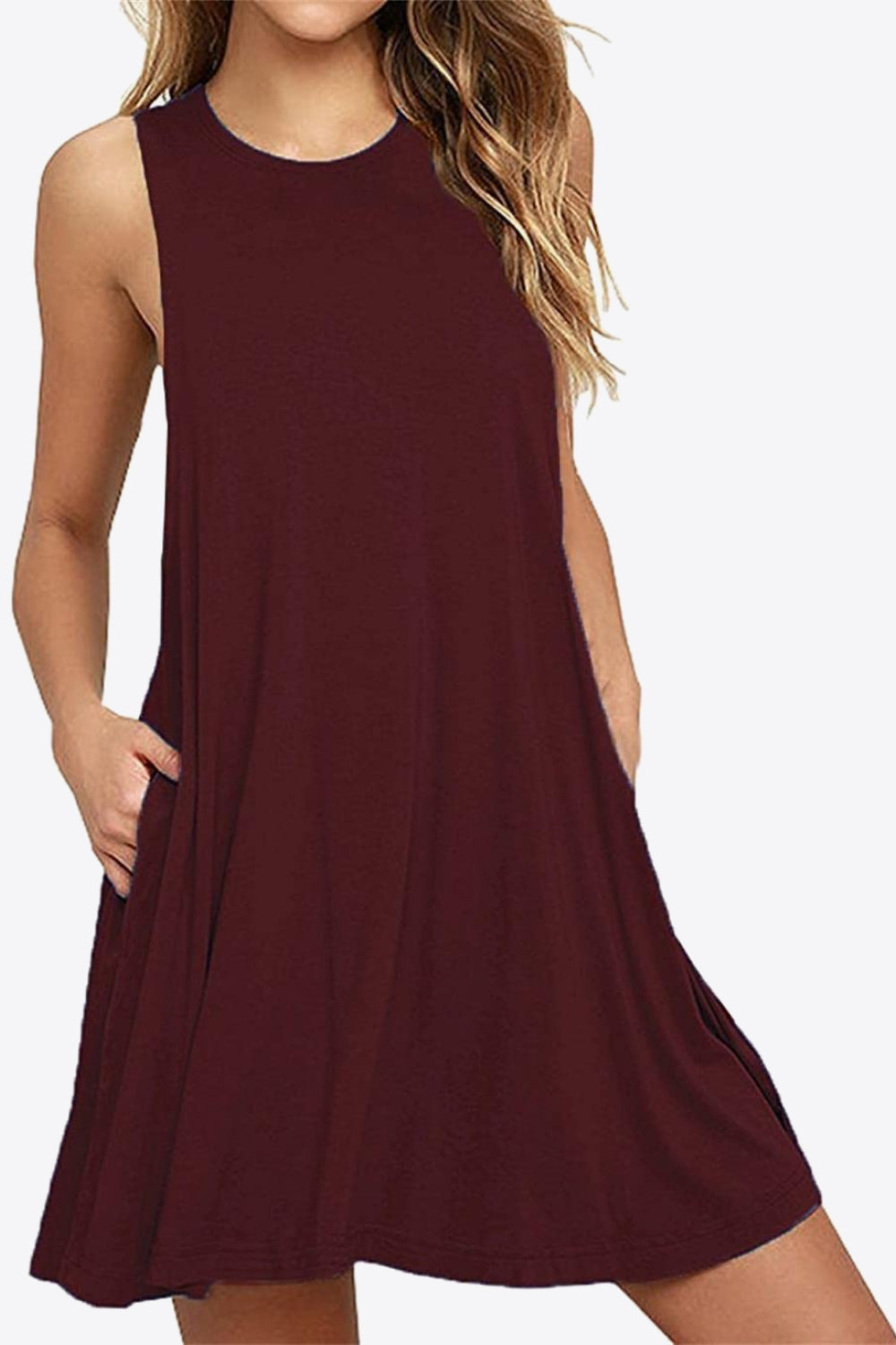 Full Size Round Neck Sleeveless Dress with Pockets - AllIn Computer