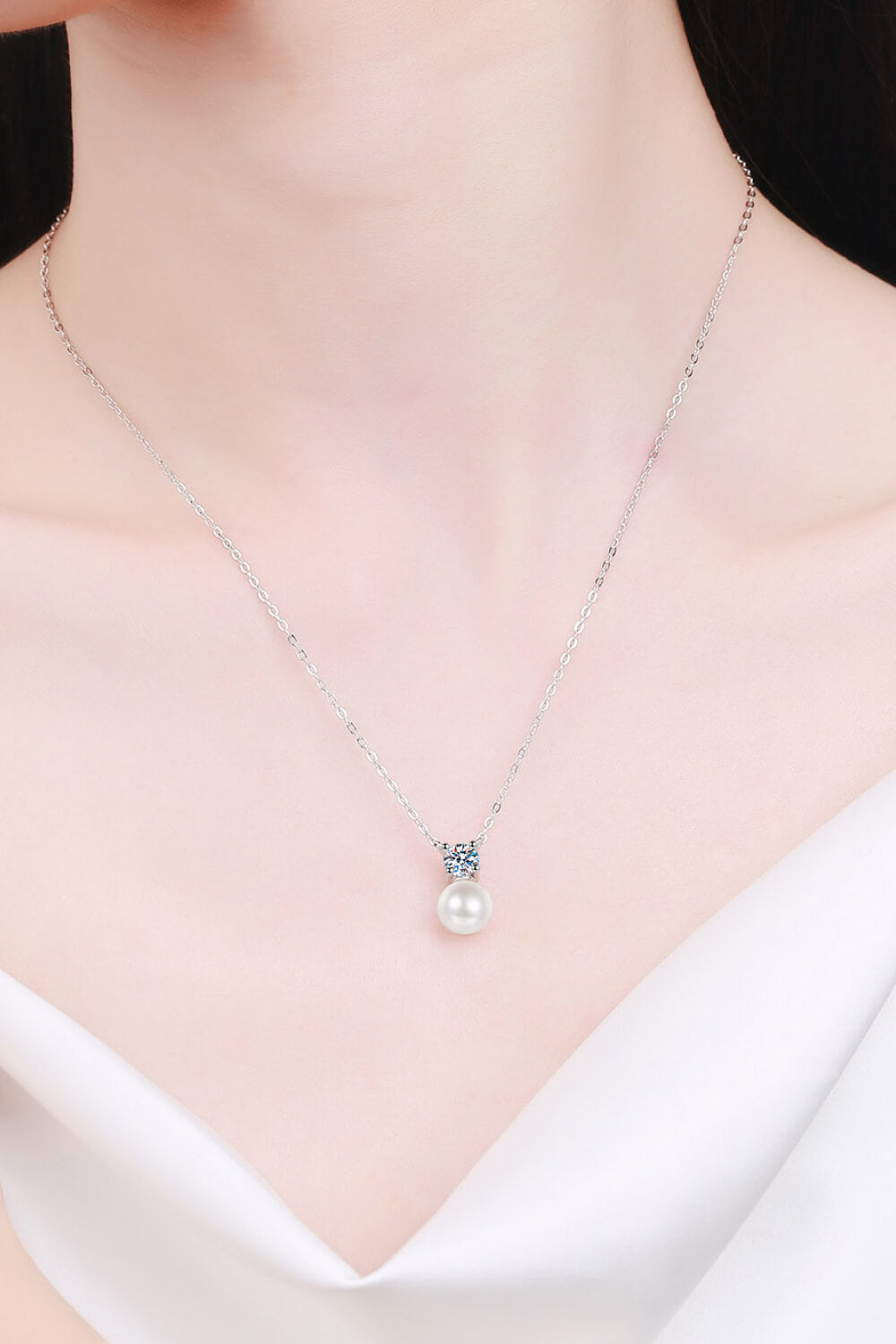 925 Sterling Silver Freshwater Pearl Moissanite Necklace - AllIn Computer
