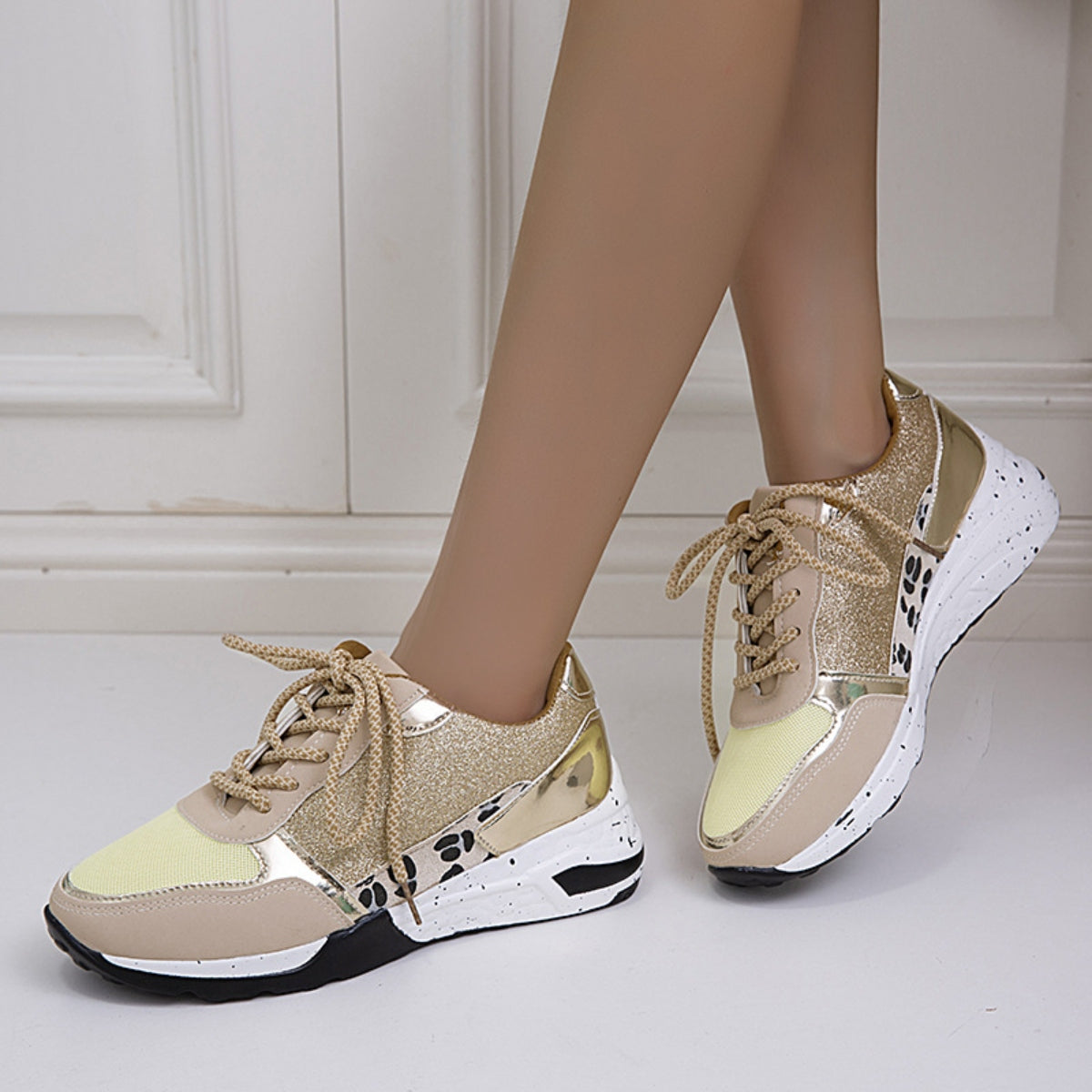 Lace-Up Round Toe Platform Sneakers - AllIn Computer