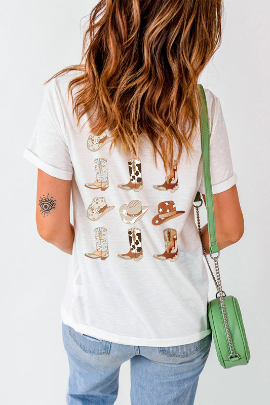 Round Neck Short Sleeve Cowboy Theme T-Shirt - AllIn Computer