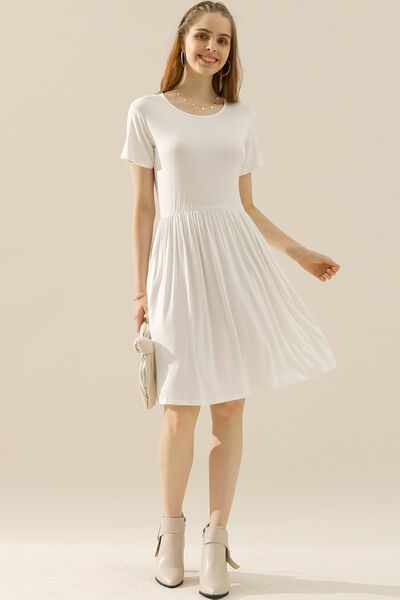 Ninexis Full Size Round Neck Ruched Dress with Pockets - AllIn Computer