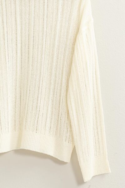 HYFVE Openwork Ribbed Trim Long Sleeve Knit Top - AllIn Computer