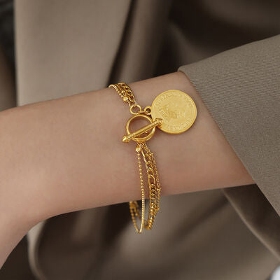 Coin Pendant Toggle clasp 18K Gold-Plated Bracelet - AllIn Computer