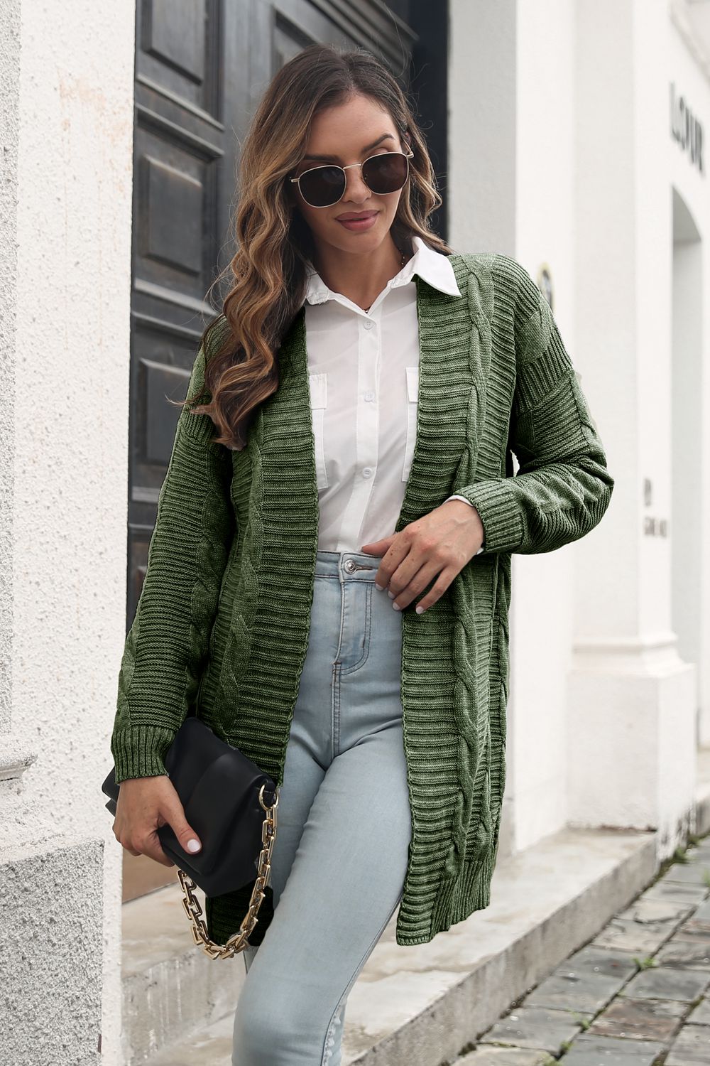 Open Front Cable-Knit Cardigan - AllIn Computer