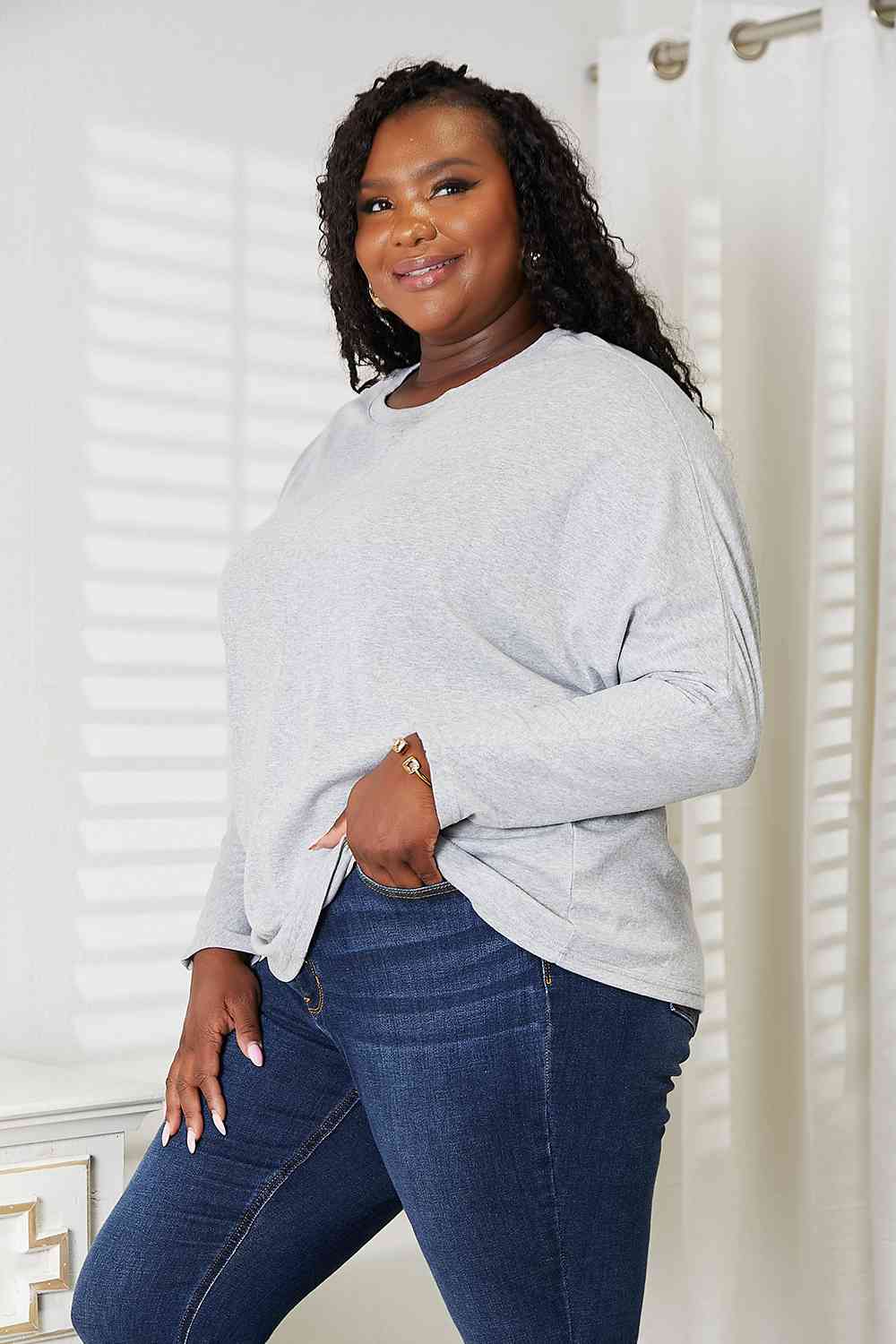 Double Take Seam Detail Round Neck Long Sleeve Top - AllIn Computer