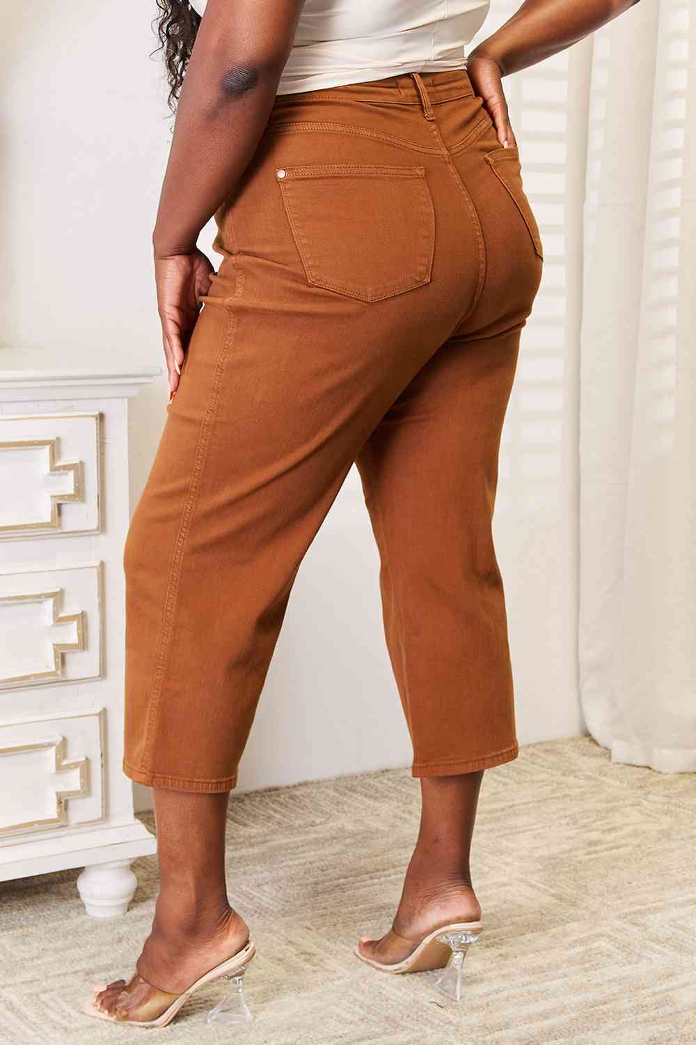 Judy Blue Full Size Tummy Control Garment Dyed Wide Cropped Jeans - AllIn Computer