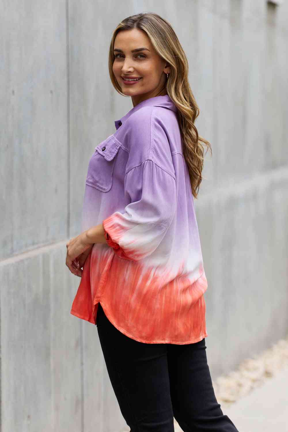 White Birch Relaxed Fit Tie-Dye Button Down Top - AllIn Computer