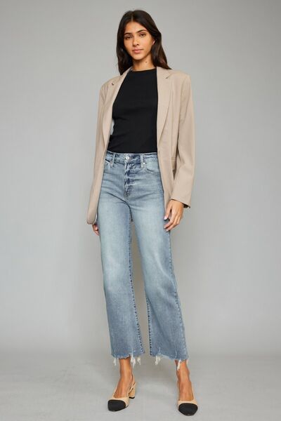 Kancan High Waist Raw Hem Cropped Wide Leg Jeans - AllIn Computer