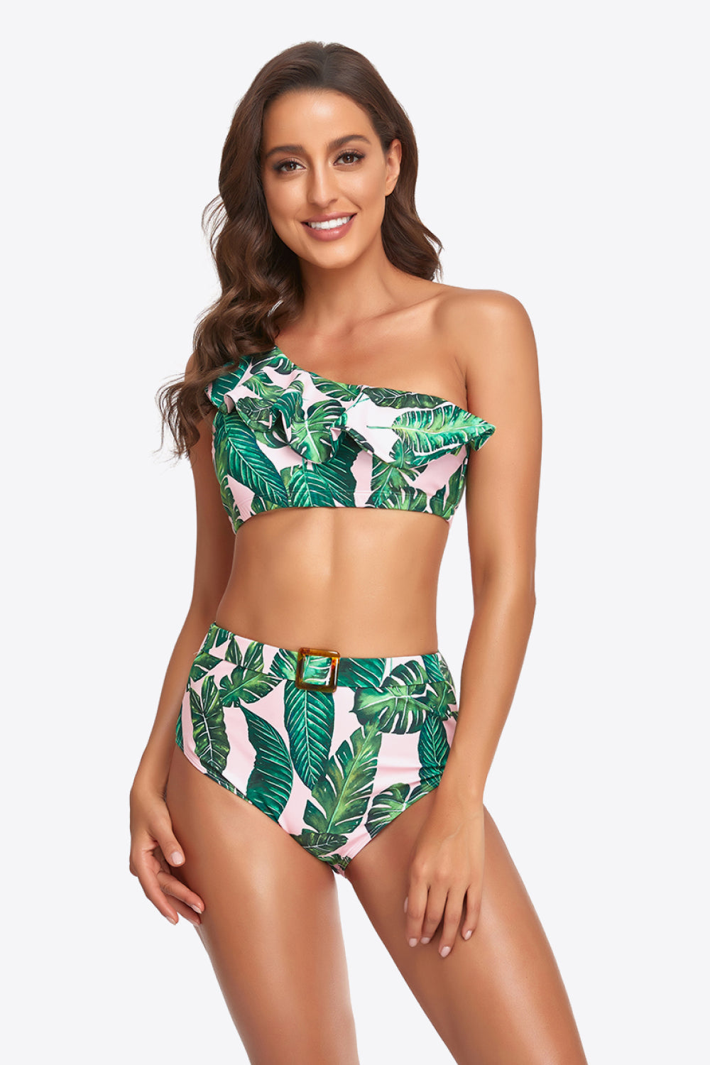 Ruffled One-Shoulder Buckled Bikini Set - AllIn Computer