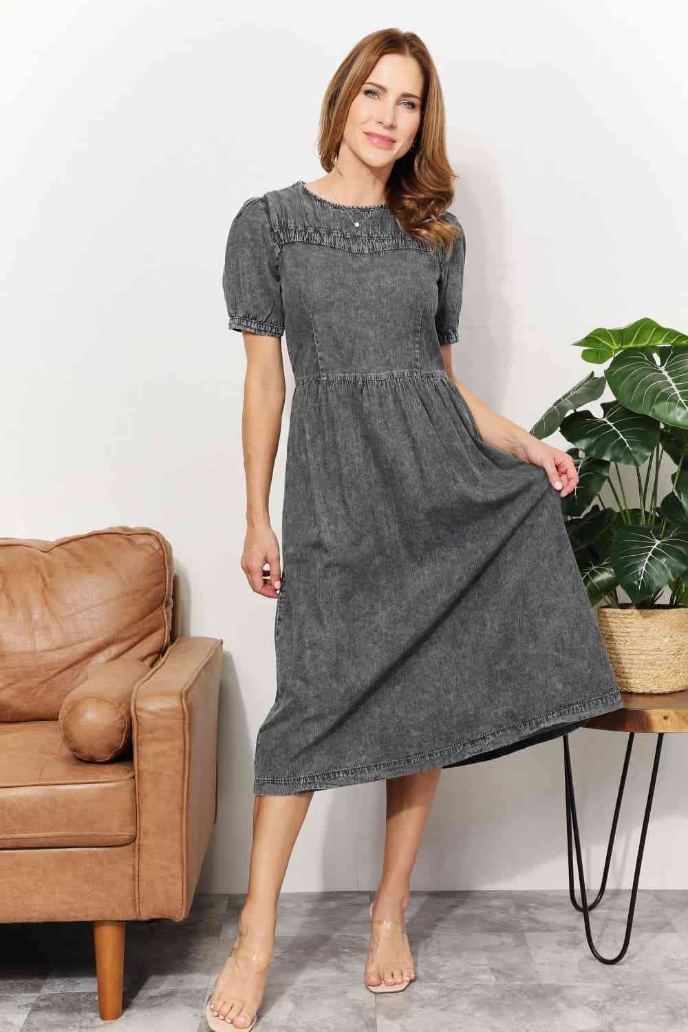 And The Why Full Size Washed Chambray Midi Dress - AllIn Computer