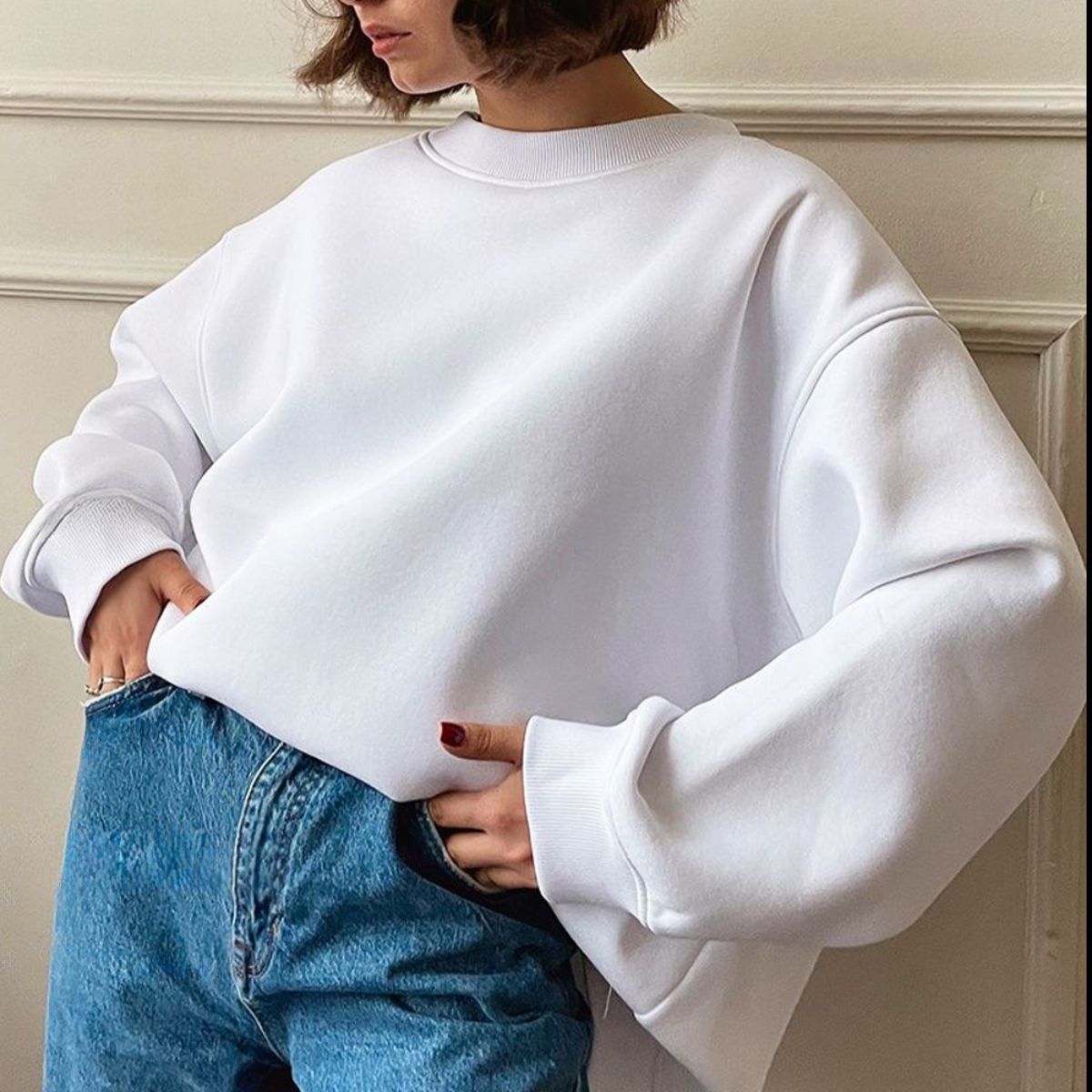 Oversize Round Neck Dropped Shoulder Sweatshirt - AllIn Computer