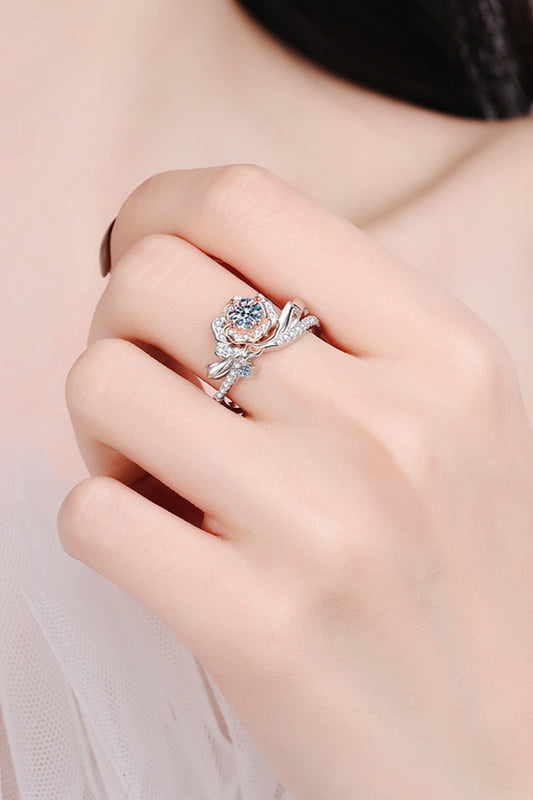 925 Sterling Silver Rose-Shaped Moissanite Ring - AllIn Computer