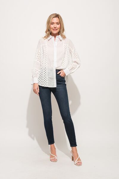 And The Why Eyelet Long Sleeve Button-Down Shirt - AllIn Computer